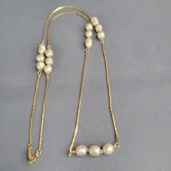 Napier Simulated Pearl Womens Necklace Gold Tone Twisted Link Chain 28 in - Picture 1 of 8